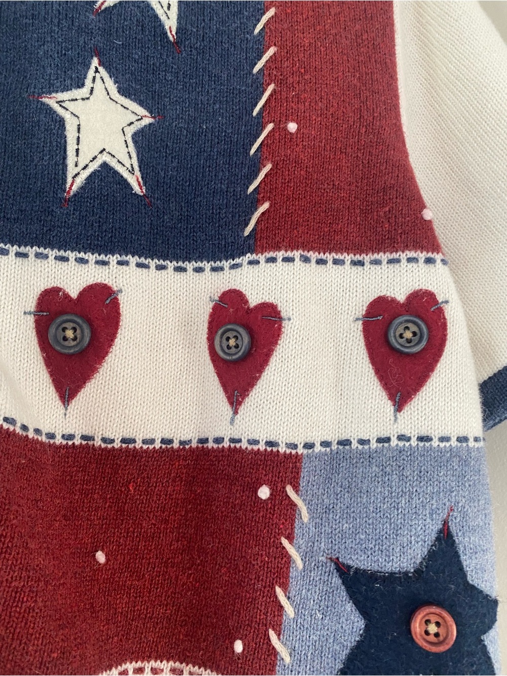 Vintage 90s Y2K Croft & Barrow Americana Patchwork Cardigan Vest Top L Patriotic - Picture 4 of 13